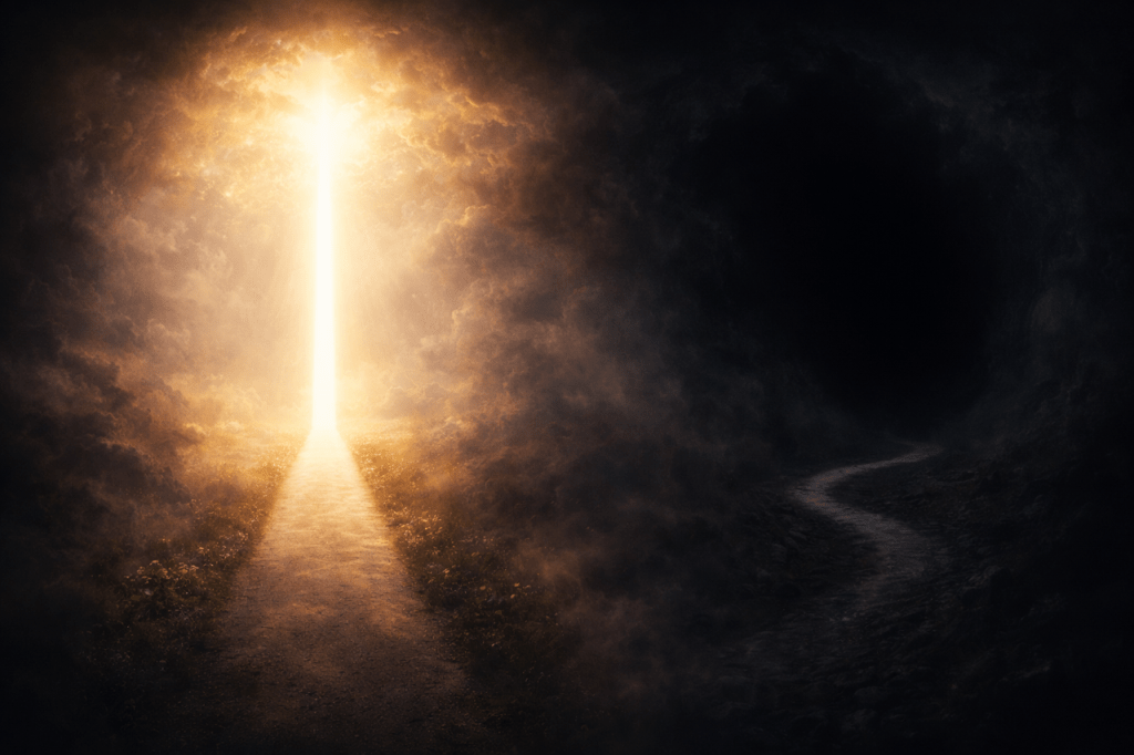 Luce divina che illumina il cammino, immagine spirituale del de Profundis salmo 130 preghiera di supplica e misericordia