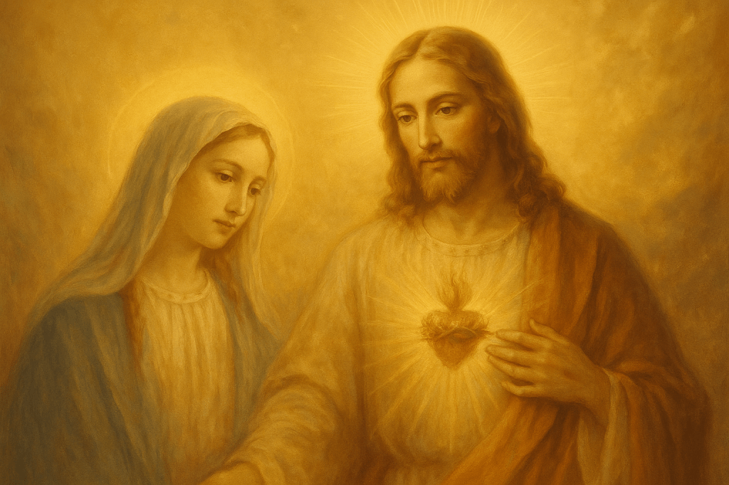 Gesù Cristo e la vergine Maria immagine sacra simbolo di protezione divina, amore aiuto spirituale nelle preghiere cristiane e di difesa dal male e da Satana