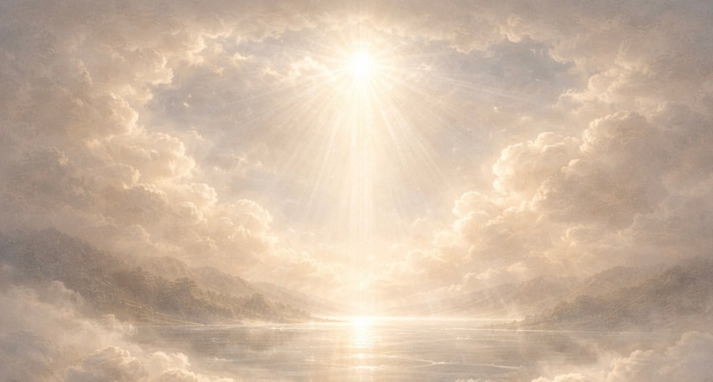 Luce divina dal cielo, simbolo della presenza di Dio della preghiera di lode al Signore dell'universo