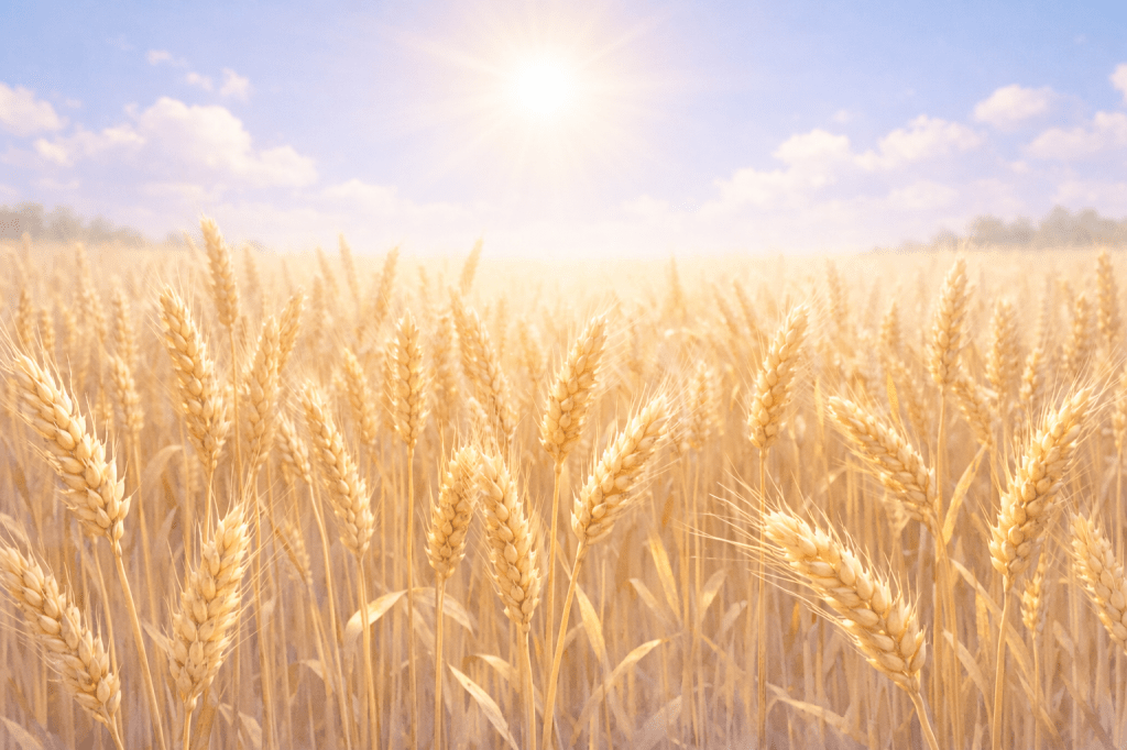Campo di grano illuminato dal sole, simbolo della Provvidenza di Dio e della preghiera per la salute e la guarigione