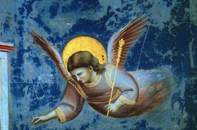 Angelo custode che veglia nella notte simbolo di protezione, pace e riposo sereno
