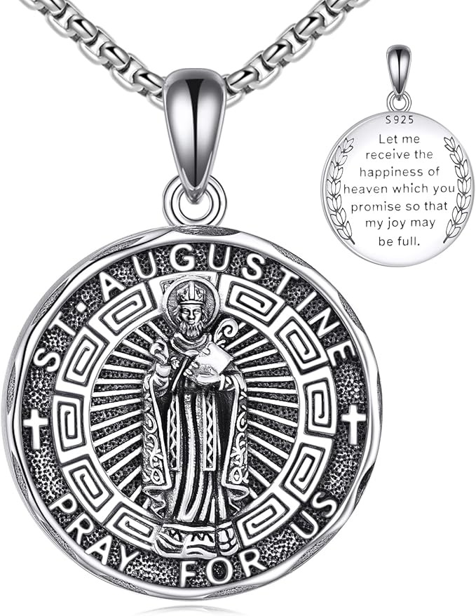 Medaglia di Sant'Agostino in argento, 925 religioso, Santo cristiano, simbolo fede