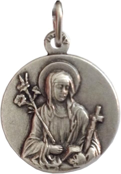 Medaglia di Santa Caterina da Siena, ciondolo religioso argentato, simbolo fede cristiana, Santa patrona d'Italia