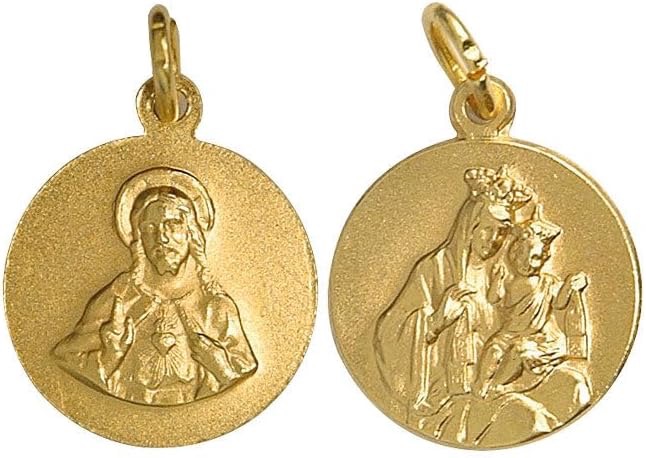 Scapolare del Carmelo in medaglia dorata con Sacro Cuore di Gesù e Vergine Maria