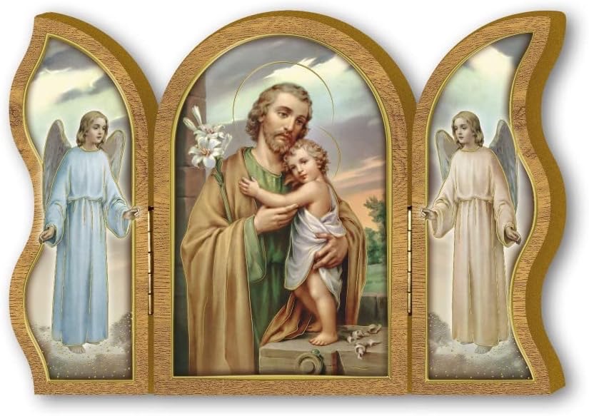 Trittico in legno con immagine di San Giuseppe, oggetto di devozione preghiera cristiana