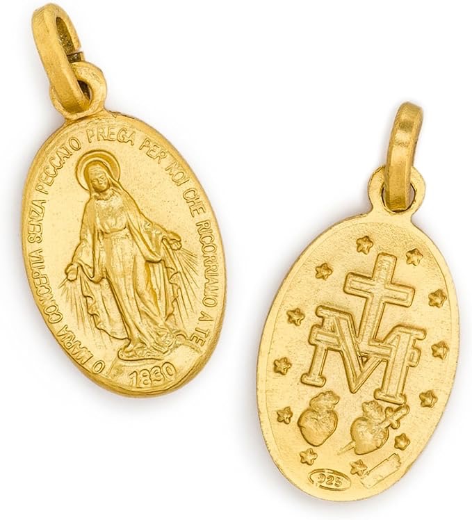 Medaglia della Madonna Miracolosa in argento e oro protezione benedizione, fede