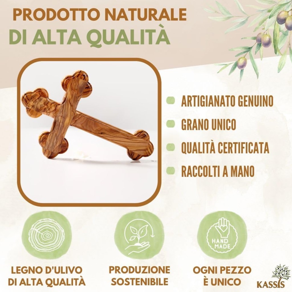 Crocifisso da parete in legno ulivo, croce di Betlemme , regalo sacramentale