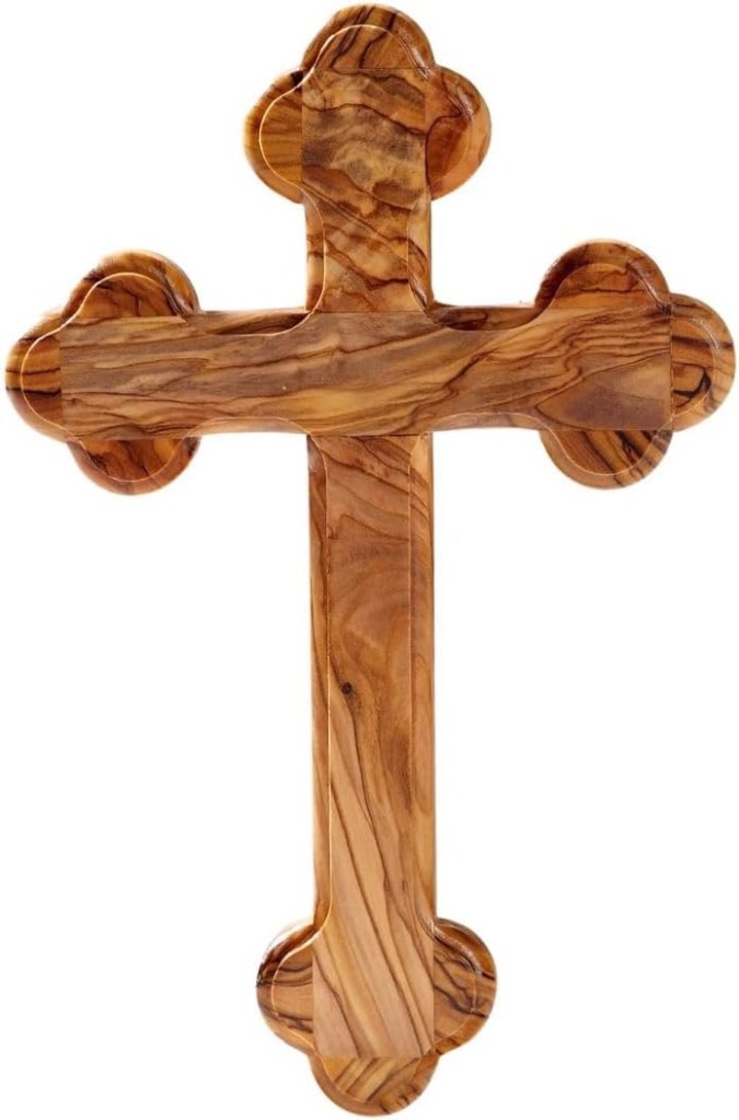 Crocifisso da parete in legno ulivo, croce di Betlemme , regalo sacramentale