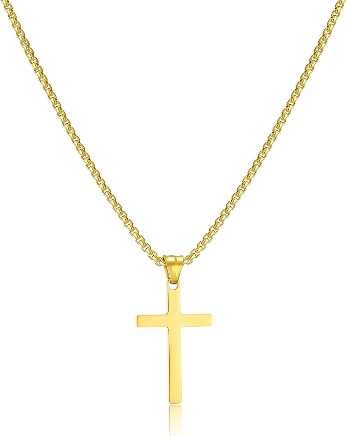 Collana con croce da uomo in acciaio inossidabile, color oro