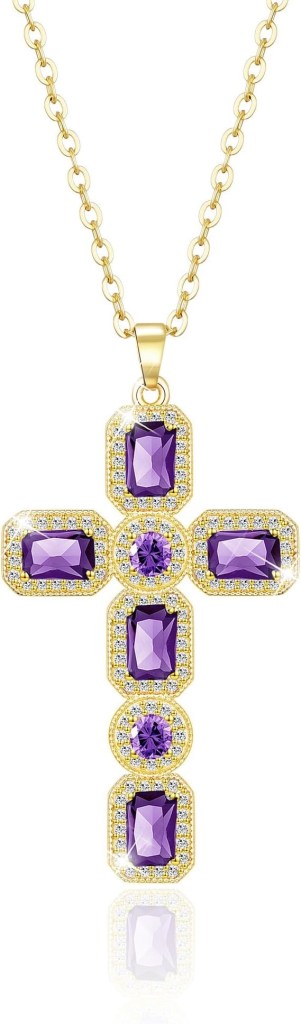 Collana da donna con croce con pietre viola e diamante chimico