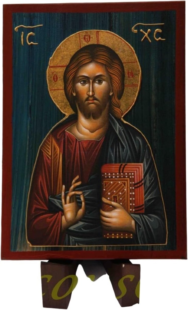 Icona sacra cristiana raffigurante Gesù Cristo per preghiera e devozione personale in stile bizantino